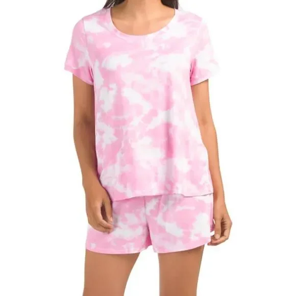New Kensie Women's 2-Pc Super Soft Tie Dye Print Shortie Set Lounge Pajama Set