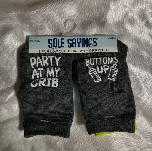 Sole Sayings Baby (6-12mo) Socks w/ Grippers - 3 Pairs