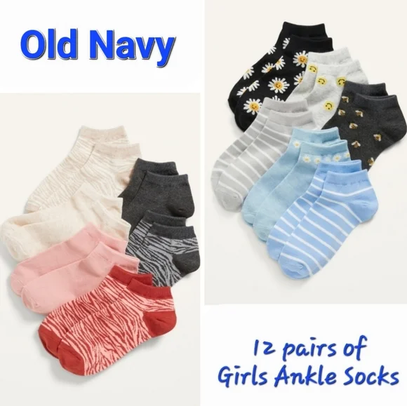 👀50% OFF - NWT‼️ Old Navy brand Girl's Ankle Socks, 12 pairs