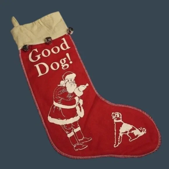 Retro Good Dog Christmas Stocking With Santa Design & Jingle Bells For Pets 18