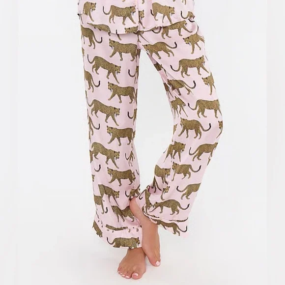 Show Me Your Mumu Womens XS Pink Catwalk Cheetah Silky Pull On‎ Pajama Pants