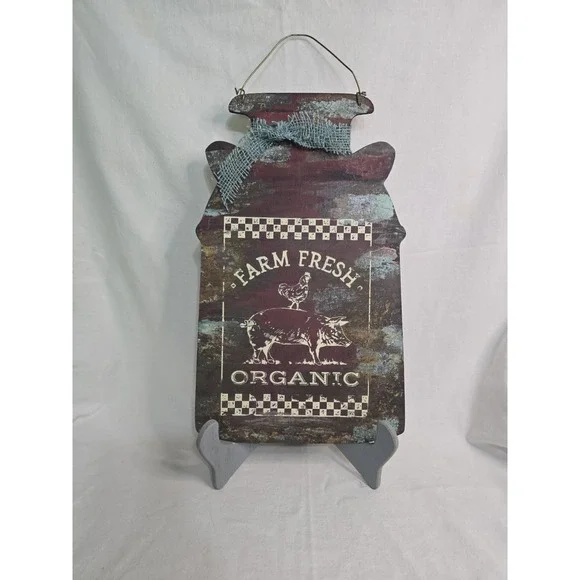 Rustic Farmhouse Milk Jug Wall Decor‎ Farm Fresh Organic Pig Rooster Sign