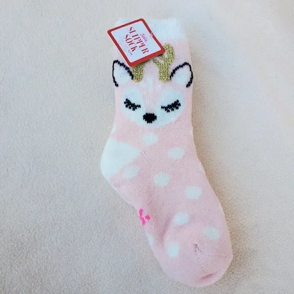 Justice pink and white reindeer slipper socks