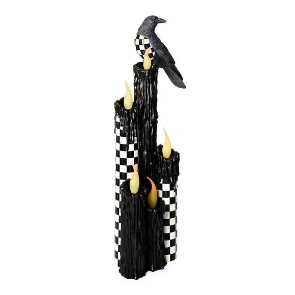 Brand New Mackenzie-Childs Courtly Check Jumbo Melting Candle Cluster With Crow