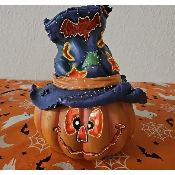 Fiber Optic Light Pumpkin Top Hat Table Decor