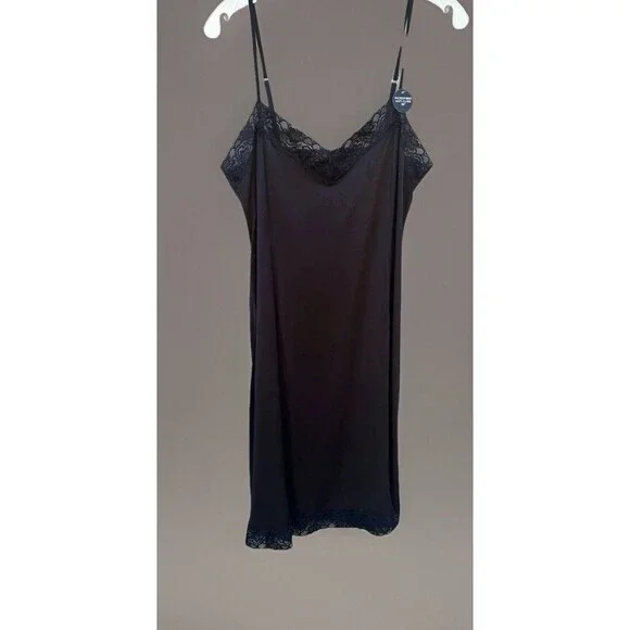 VTG Jones New York Y2K size L black lace stretch Sexy chemise slip dress NEW