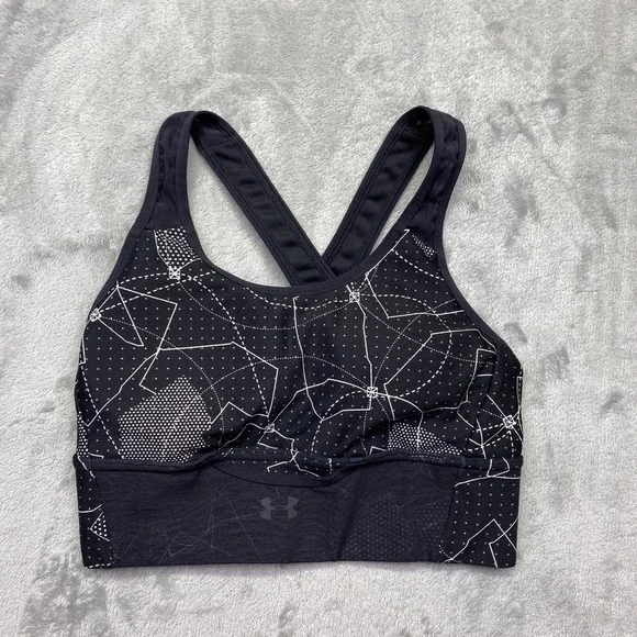 Under Armour‎ XS Compression Sports Bra Black White Geometric Print Crossback