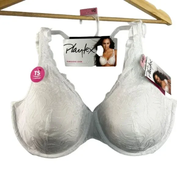 Playtex NWT White Embroidery Lace Molded Bra Size 44D