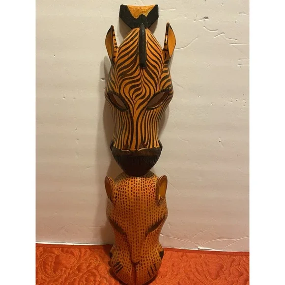 Wooden Hand Carved African Tribal Masks.‎ Zebra And Leopard 19