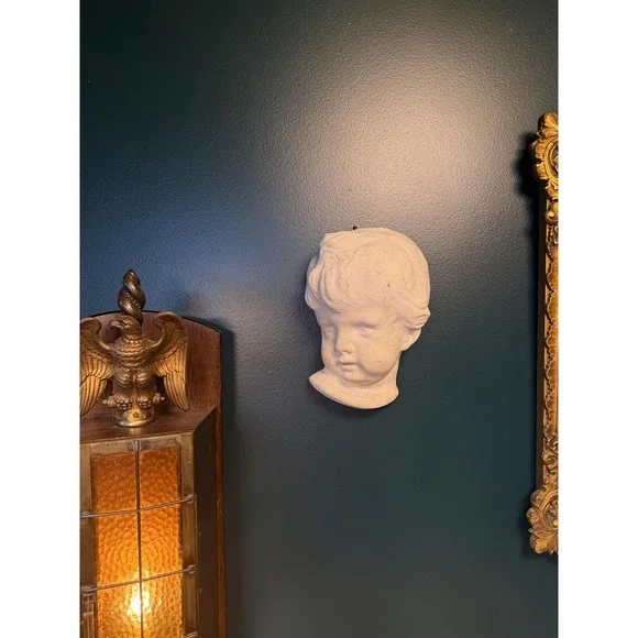 Vintage‎ Chalkware Wall Bust, Child — 10.5″, Plaster Sculpture, c. 1940s–50s