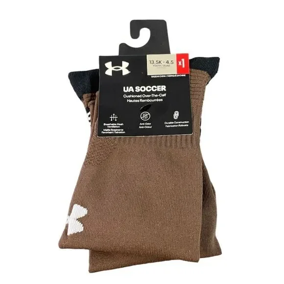 UNDER ARMOUR kids cushioned over the calf soccer socks 13.5 K- 4.5 Y new