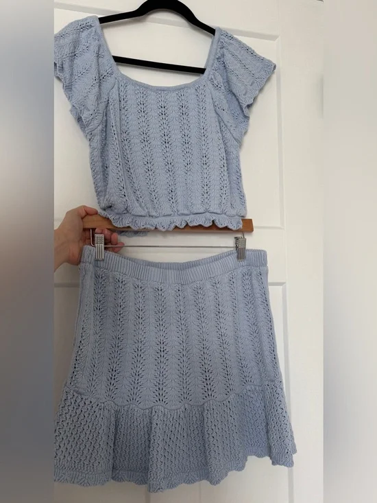 Freshman Light Blue Knit Mini Skirt Matching Set