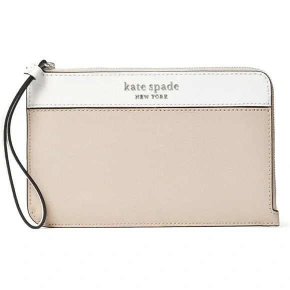 Kate Spade Cameron Wristlet Beige and White
