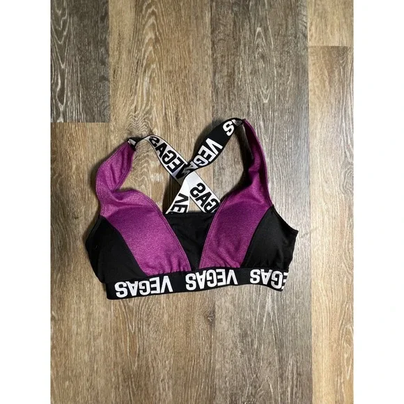 YMF USA LLC Sports Bra Women L Purple Vegas Graphic Racerback Athleisure