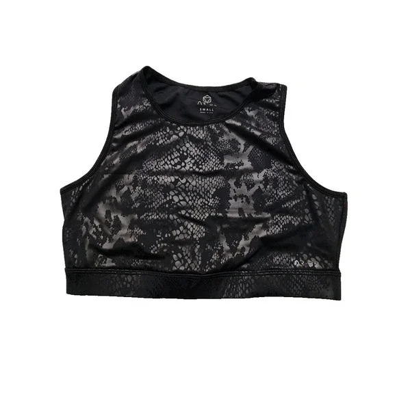 AR-33 Snakeskin Printed Crop Sports Bra Black‎