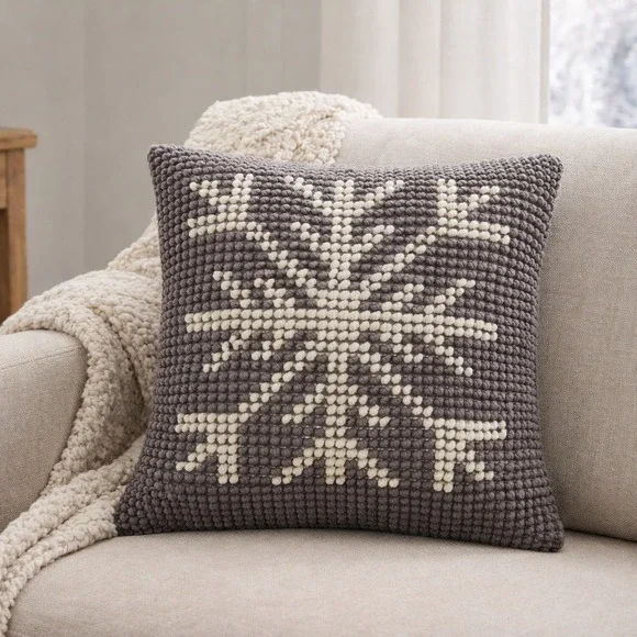 NWT Mina Victory‎ Loop Snowflake Pillow Cover 22x22 Gray Ivory Nourison