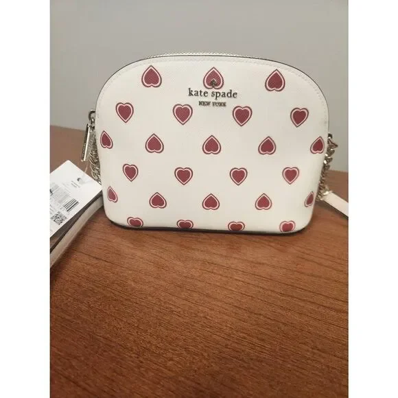 NWT Kate Spade Heart- Double Zip Crossbody- Milk Glass and red hearts (R)