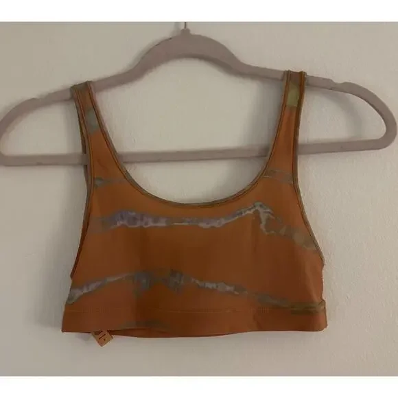 Skims Jelly Sheer Scoop Neck Burnt Orange Brown Tie Dye Bralette Bra Comfy Small