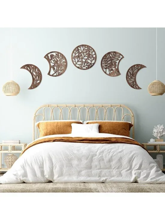5 Pcs Moon Phase Wall Art Decor - Boho Lunar Aesthetic for Bedroom & Living Room