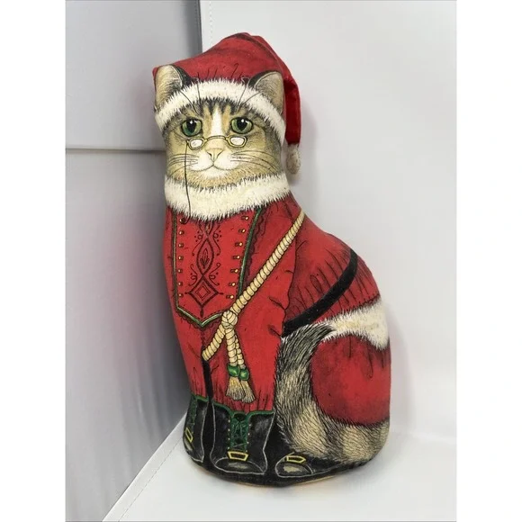 Vintage Christmas Cat Doorstop The Toy Works Santa Paws 15