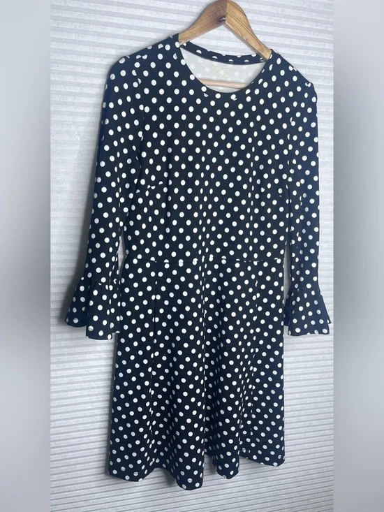 Kate Spade New York Black White Polka Dot Bell Sleeve Dress Women Size Large