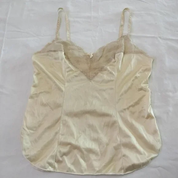 2/$20 Vintage Keyser Nylon Cami Pajama Top 34/S Lingerie Cream Beige Made in USA
