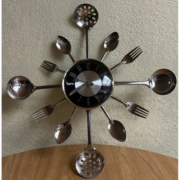 Clock Kitchen Utensils Metal Wall 17.5