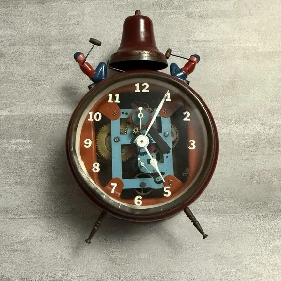 Vintage Brass Busy Boy Mechanical Alarm Clock‎ Made In Germany - Untested Red