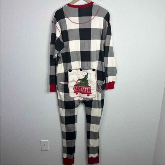 NWT LazyOne Flapjacks Black & White Plaid Onesie Jumpsuit Pajamas - Large