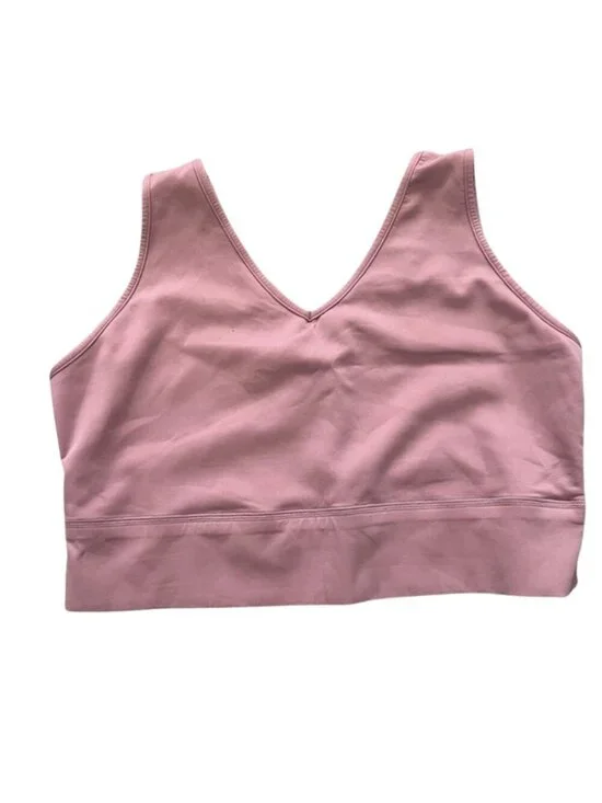 Artdear Dusty Rose V-Neck Sports Bra Top with Sheer Back - Size L
