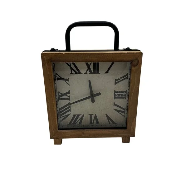Zest Garden Limited Square‎ Wood Farmhouse Tabletop Clock Roman Numerals 12in