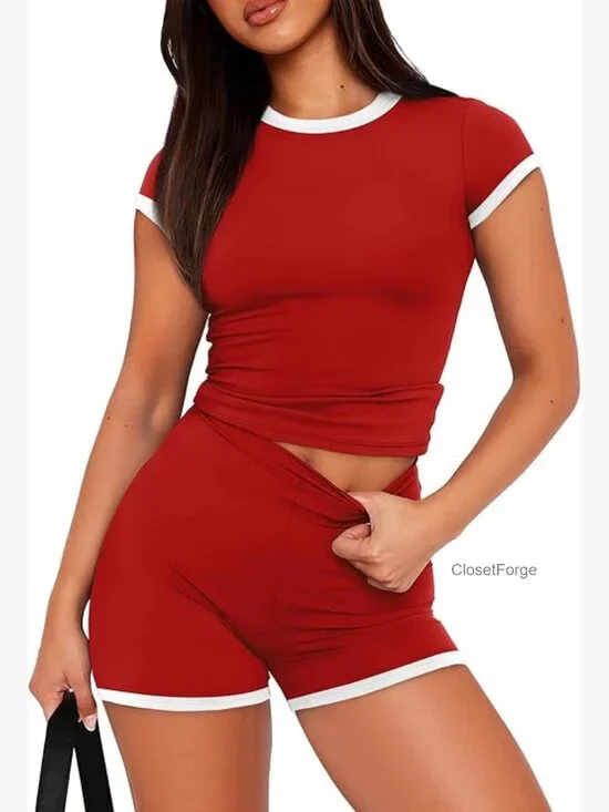 Two Piece Lounge Set Summer Outfits Matching Short Set