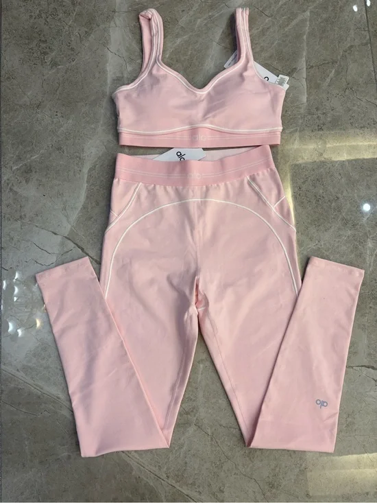 ALO Yoga Pink High-Waist Leggings & Matching Sports Bra Set