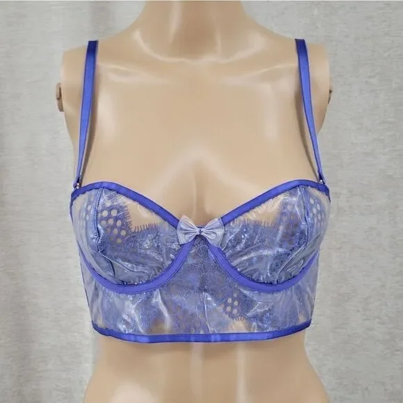 SAVAGE X Royal Blue Bra with Vinyl Cups Lace Bralet Corset Top Women's Small