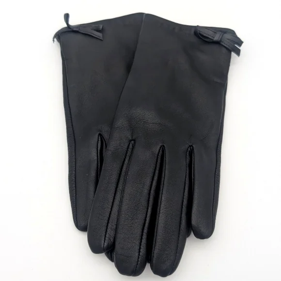 kate spade Black Leather Gloves with Bow Detail