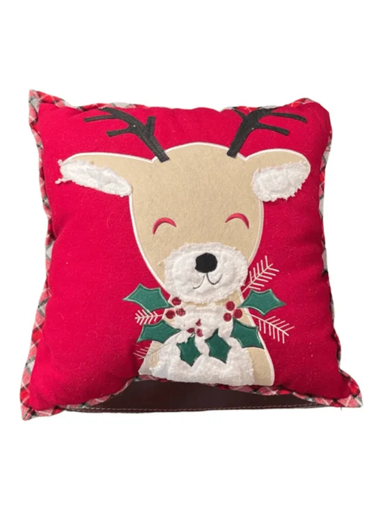 HD Designs Holiday Nature’s Noel Throw Pillow 15” Red Plaid Reindeer Christmas