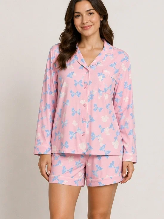 NWT Disney Parks Minnie Mouse Bow Pajama Set Pastel Pink Coquette Loungewear 2X