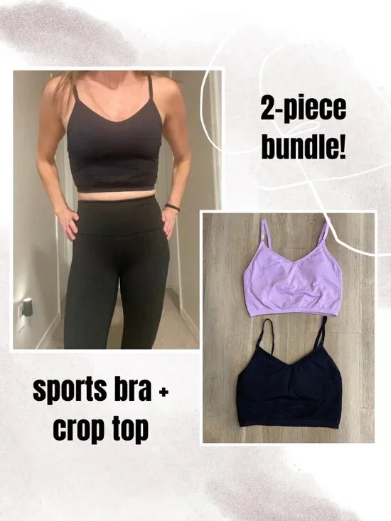 Fabletics Sports Bra Bundle Size M Black & Lavender Padded Longline Bras