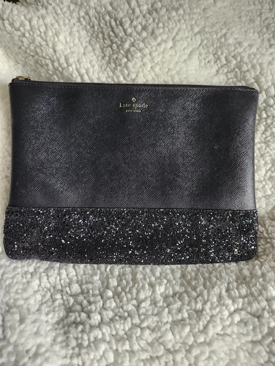 kate spade New York Black Glitter Zip Pouch