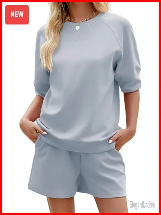 2 Piece Lounge Set Short Sleeve Top and Shorts Loungewear Matching Outfit