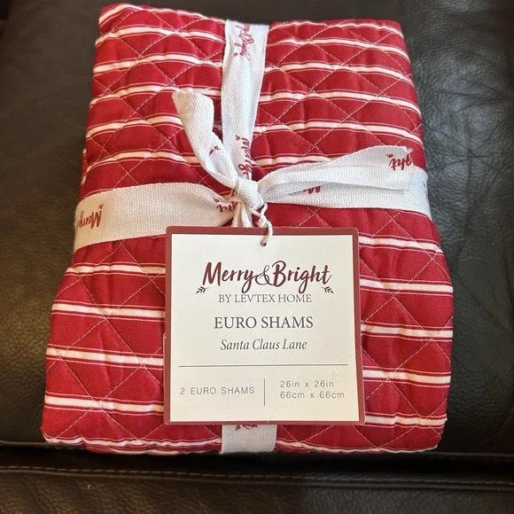 Levtex Home Holiday Collection 2 Euro Sham Set 26x26 Red Santa Claus Lane Xmas