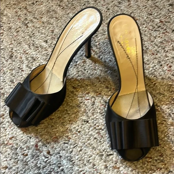 Kate Spade Dark Brown Satin Stiletto Heels with Bow Accent Size 6