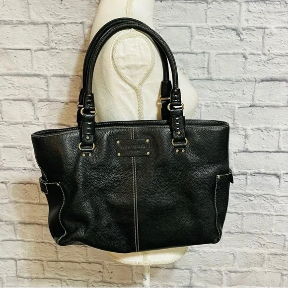 Kate Spade New York Black Leather Shoulder Purse Handbag Medium Tote Bag