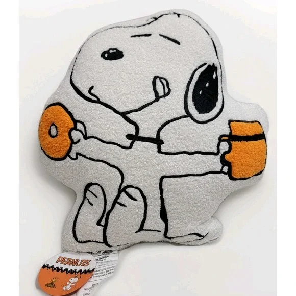 NWT 2025 Peanuts Snoopy Coffee And Donut Fall Autumn Decor Throw Pillow Sherpa‎