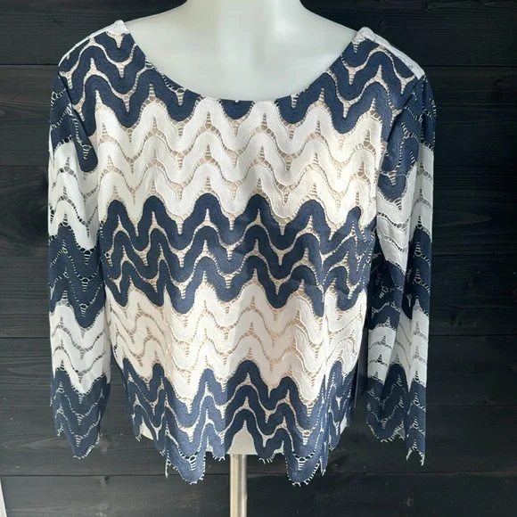 NEW bcbgmaxazria shelby wavy chevron mesh‎ lace blouse and skirt matching Set