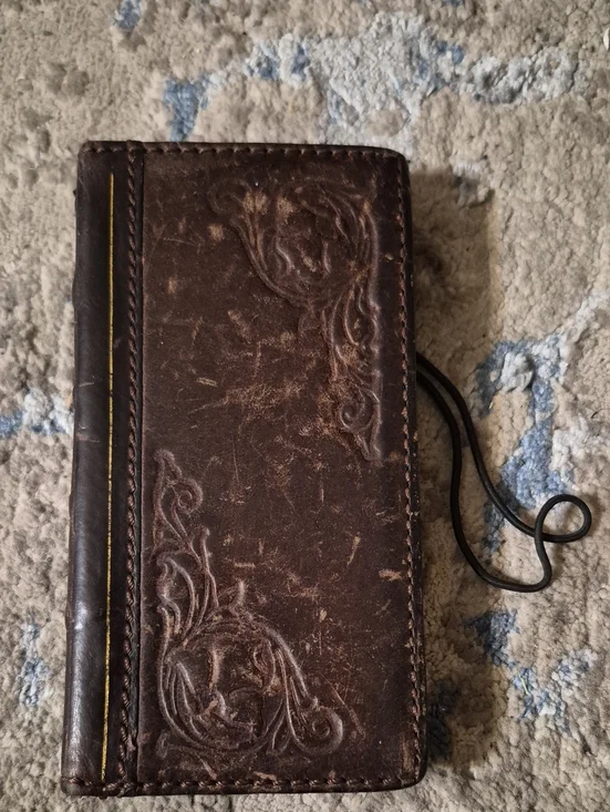 Brown Tooled Leather Phone Wallet
