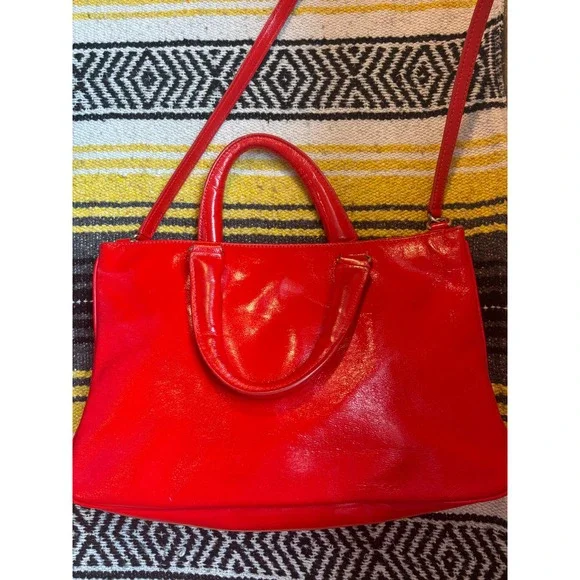 Kate Spade New York Red Patent Leather Satchel Crossbody Bag Glossy Red
