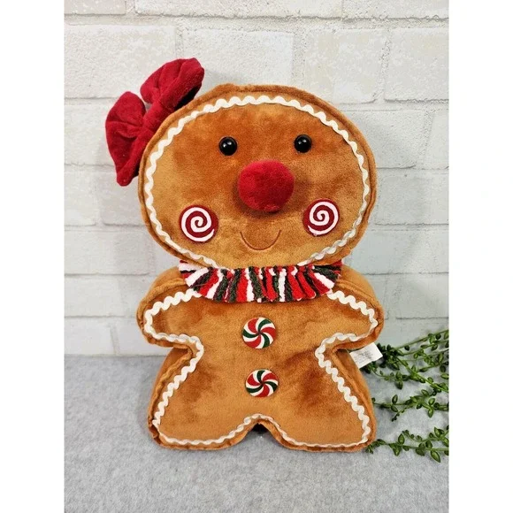Gingerbread Girl Plush Throw Pillow Christmas Decor Peppermint Candy 16