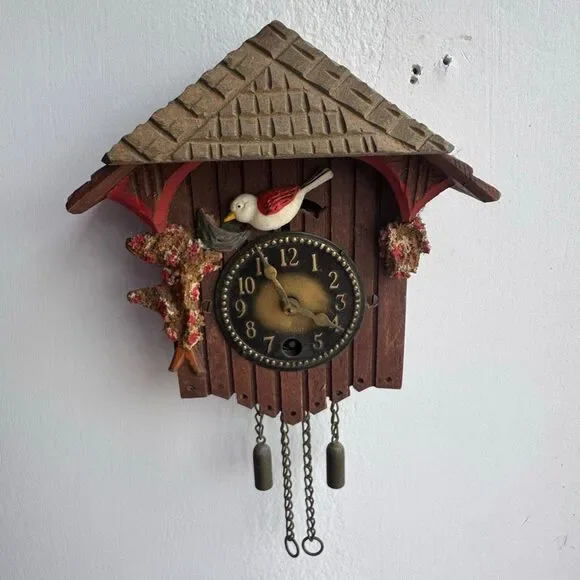 Vintage German Black Forest Cuckoo Clock Floral Folk Art Small Wall Decor