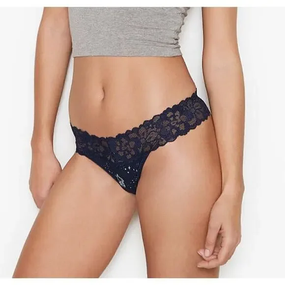 New! Victoria's Secret Women's Stretch Cotton Lace-waist Thong Panties